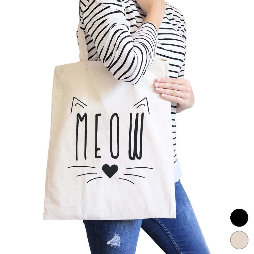 Meow Canvas Shoulder Bag Cute Cat Lover Gifts Foolable School Tote