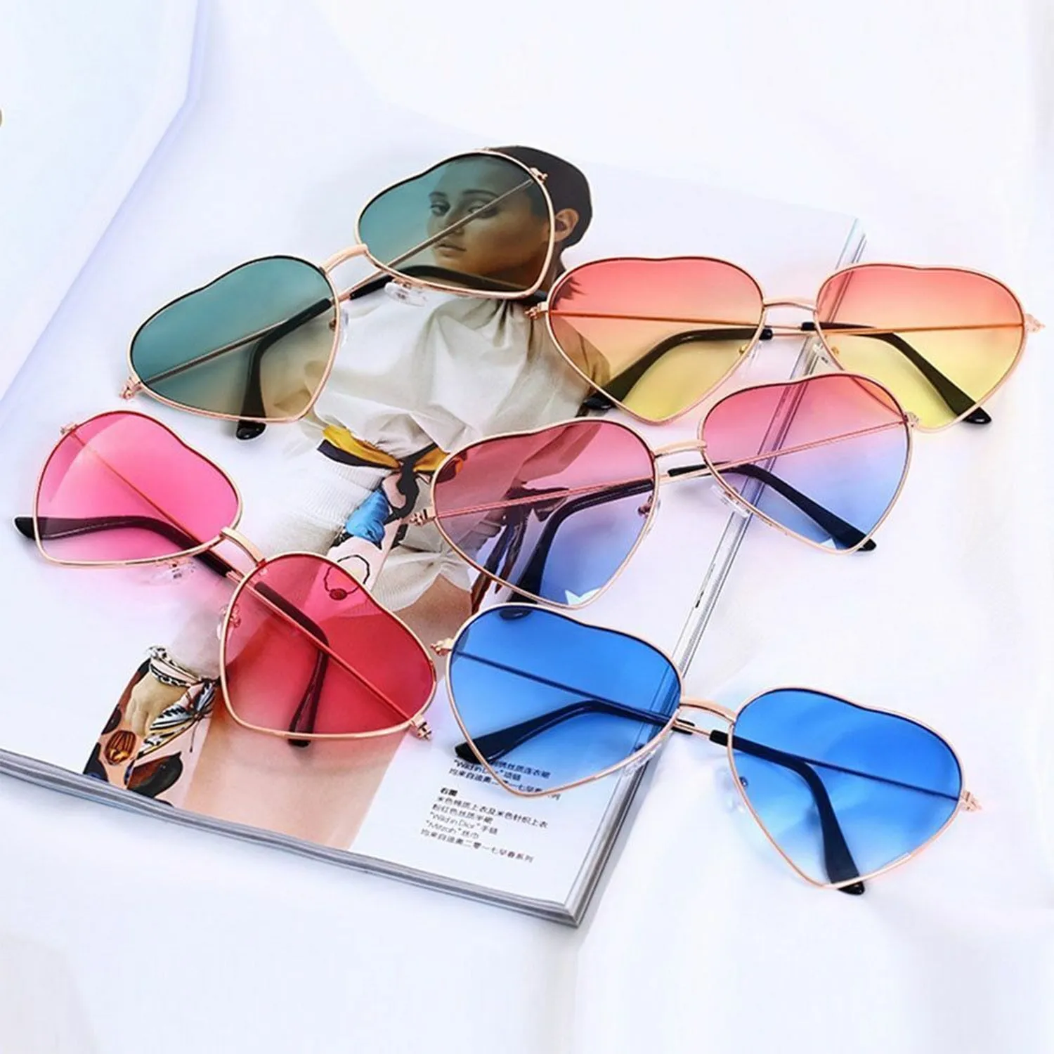 Multi color Heart Shaped Metal Reflective Mirror Lens Women's Sunglasses