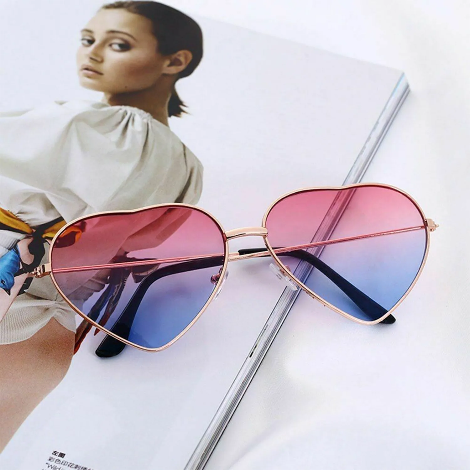 Multi color Heart Shaped Metal Reflective Mirror Lens Women's Sunglasses