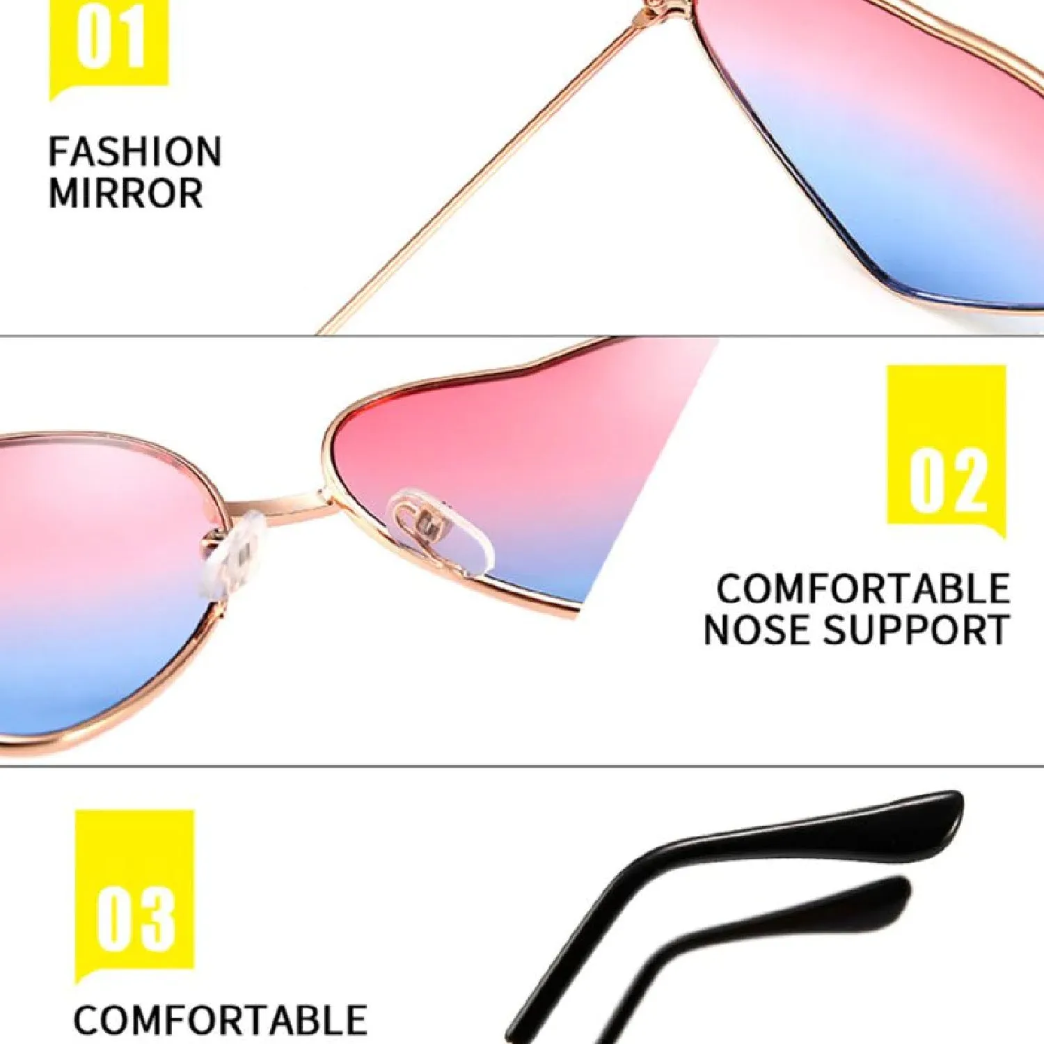 Multi color Heart Shaped Metal Reflective Mirror Lens Women's Sunglasses