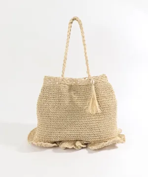 Natural Woven Straw Bag with Button Snap Closure