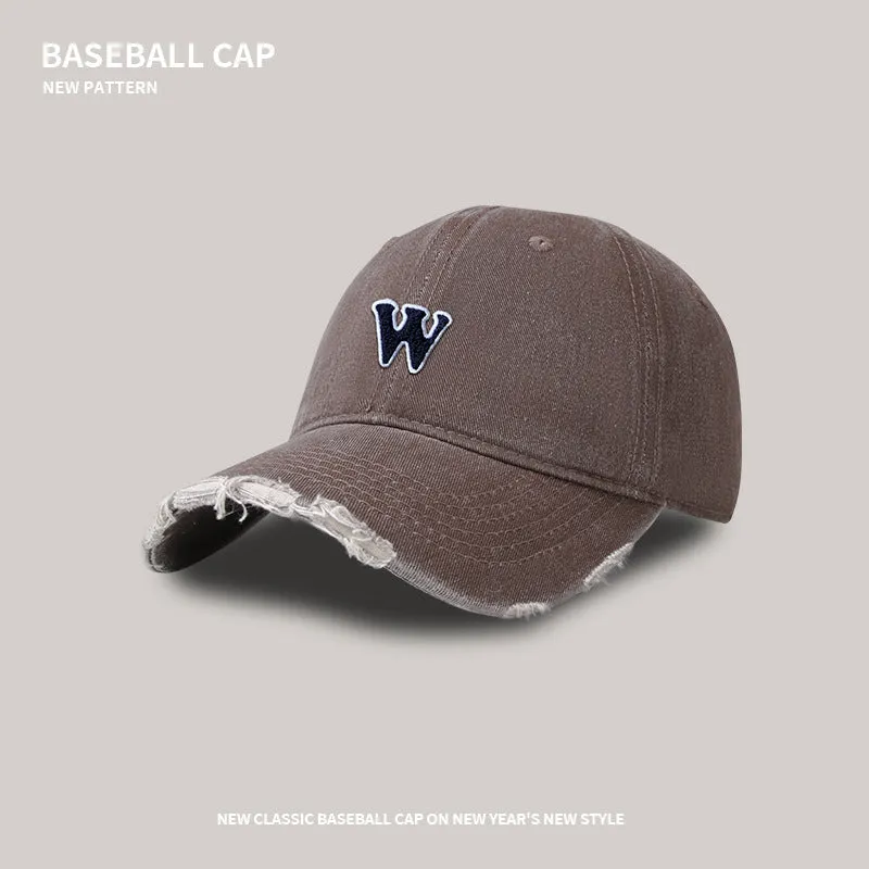 Peaked cap men's European and American style patch W standard wide brim small baseball cap with face showing outdoor versatile casual couple cap