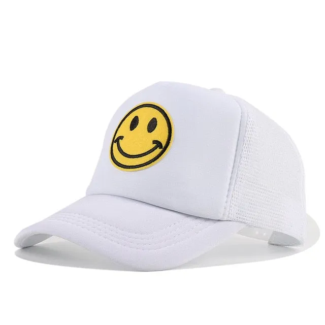 Smile Face Embroidery Baseball Caps Kpop Black Cotton Adjustable Snapback Funny Hip Hop Cap Autumn Sun Dad Hats for Mens