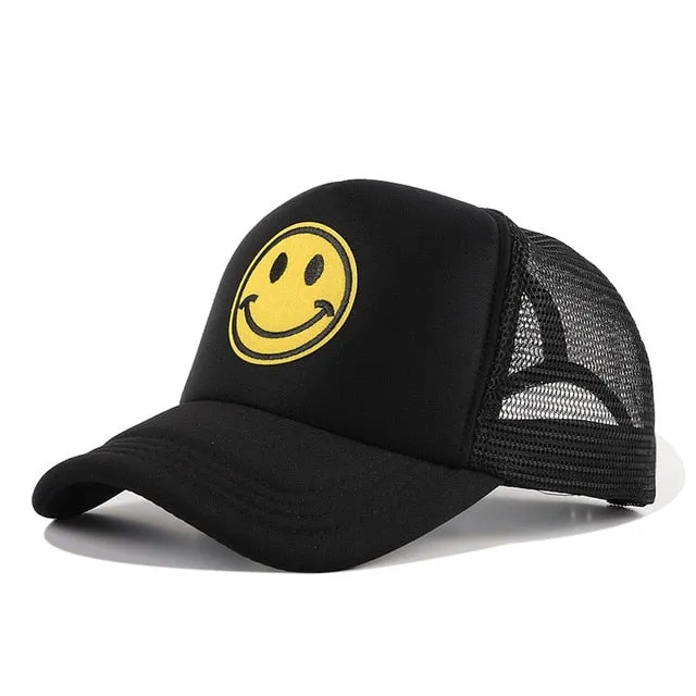 Smile Face Embroidery Baseball Caps Kpop Black Cotton Adjustable Snapback Funny Hip Hop Cap Autumn Sun Dad Hats for Mens