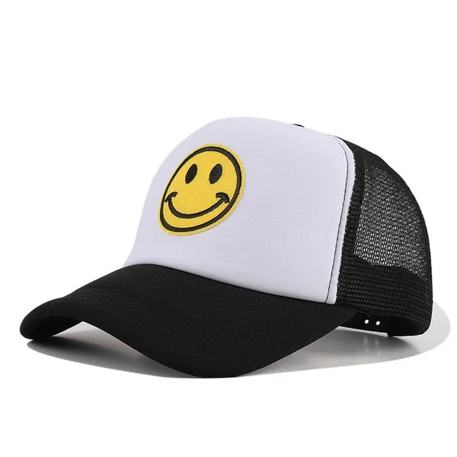 Smile Face Embroidery Baseball Caps Kpop Black Cotton Adjustable Snapback Funny Hip Hop Cap Autumn Sun Dad Hats for Mens