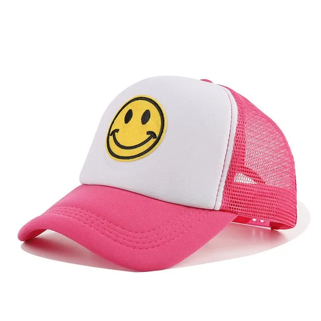 Smile Face Embroidery Baseball Caps Kpop Black Cotton Adjustable Snapback Funny Hip Hop Cap Autumn Sun Dad Hats for Mens