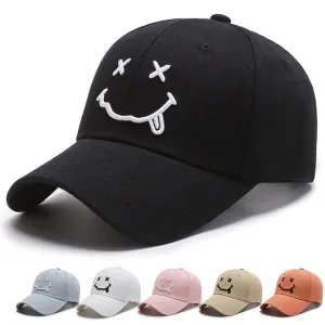 Smile Face Embroidery Baseball Caps Kpop Black Cotton Adjustable Snapback Funny Hip Hop Cap Autumn Sun Dad Hats for Mens