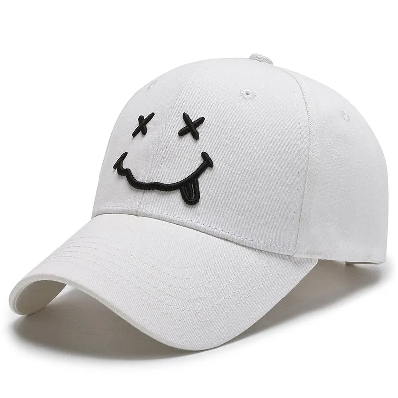 Smile Face Embroidery Baseball Caps Kpop Black Cotton Adjustable Snapback Funny Hip Hop Cap Autumn Sun Dad Hats for Mens