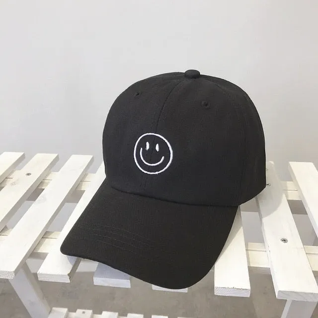 Smile Face Embroidery Baseball Caps Kpop Black Cotton Adjustable Snapback Funny Hip Hop Cap Autumn Sun Dad Hats for Mens