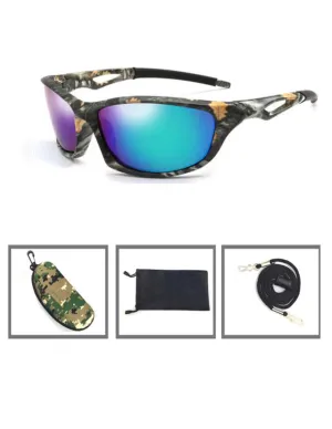 Tactical Men's/Women's Camouflage Polarized Sunglasses And Case UV400 (GREEN LENS)