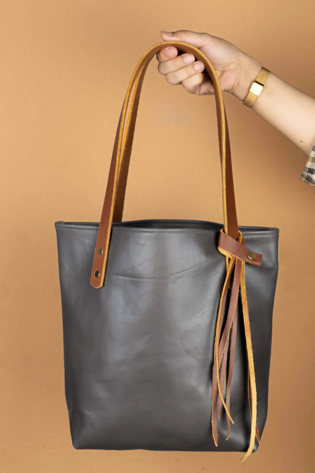 The Julie - Dark Gray Leather Tote Bag