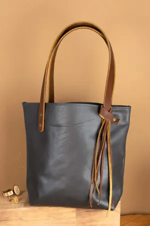 The Julie - Dark Gray Leather Tote Bag