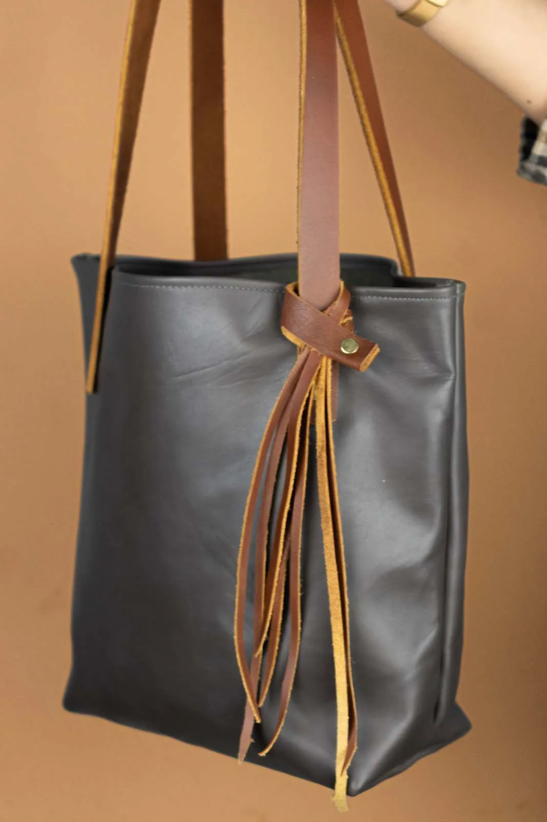 The Julie - Dark Gray Leather Tote Bag