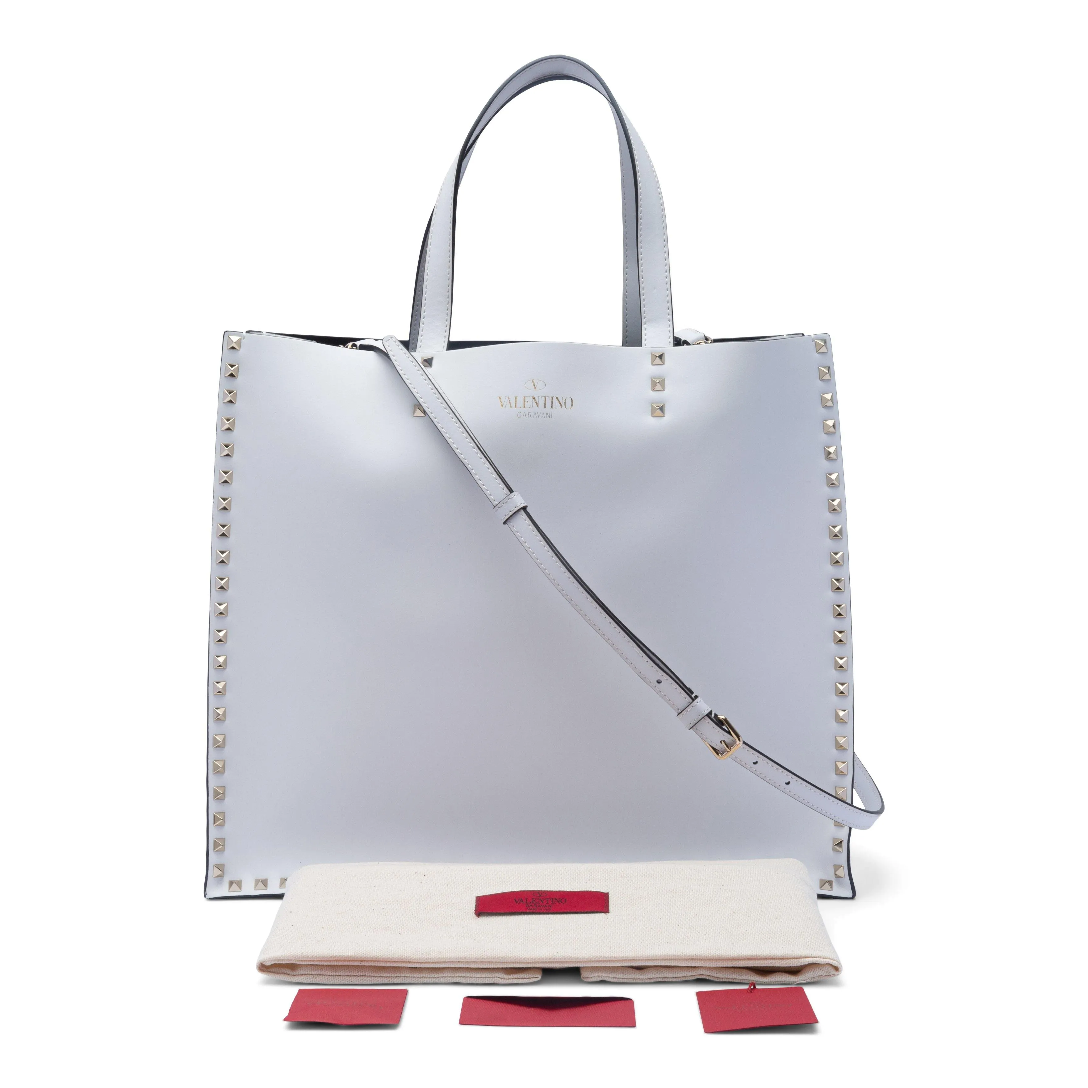 Valentino White Smooth Leather Rockstud Tote Bag