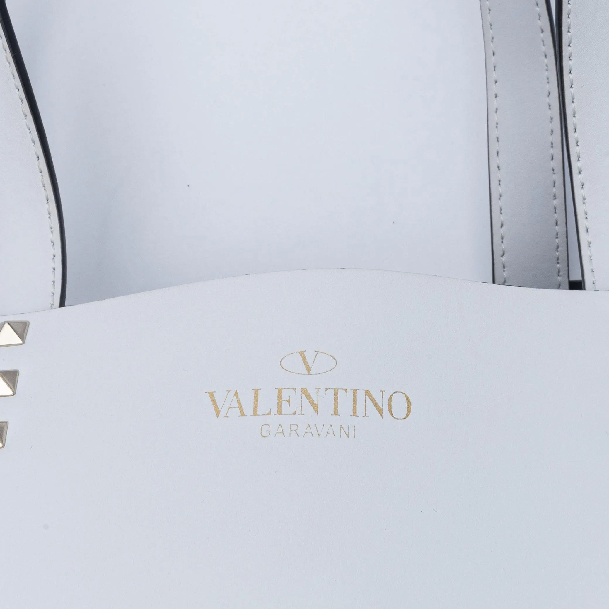 Valentino White Smooth Leather Rockstud Tote Bag