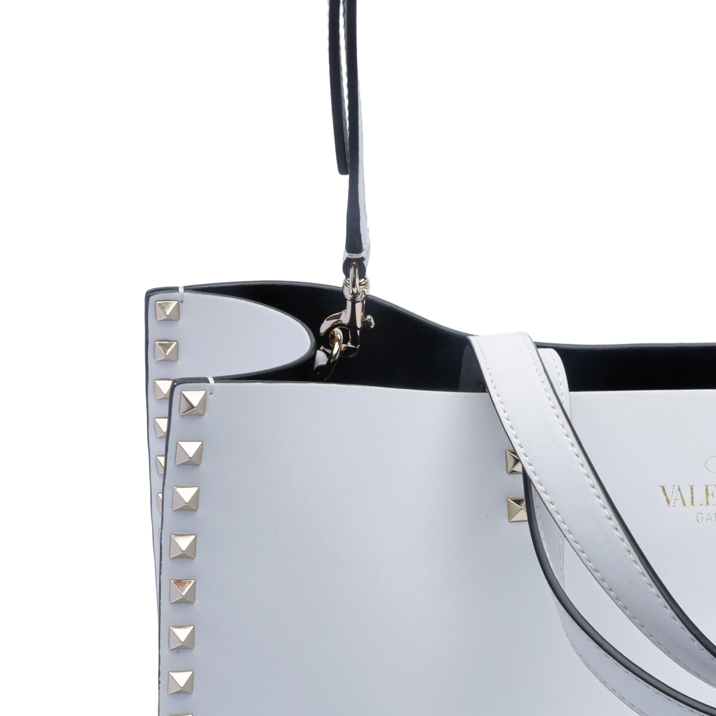 Valentino White Smooth Leather Rockstud Tote Bag