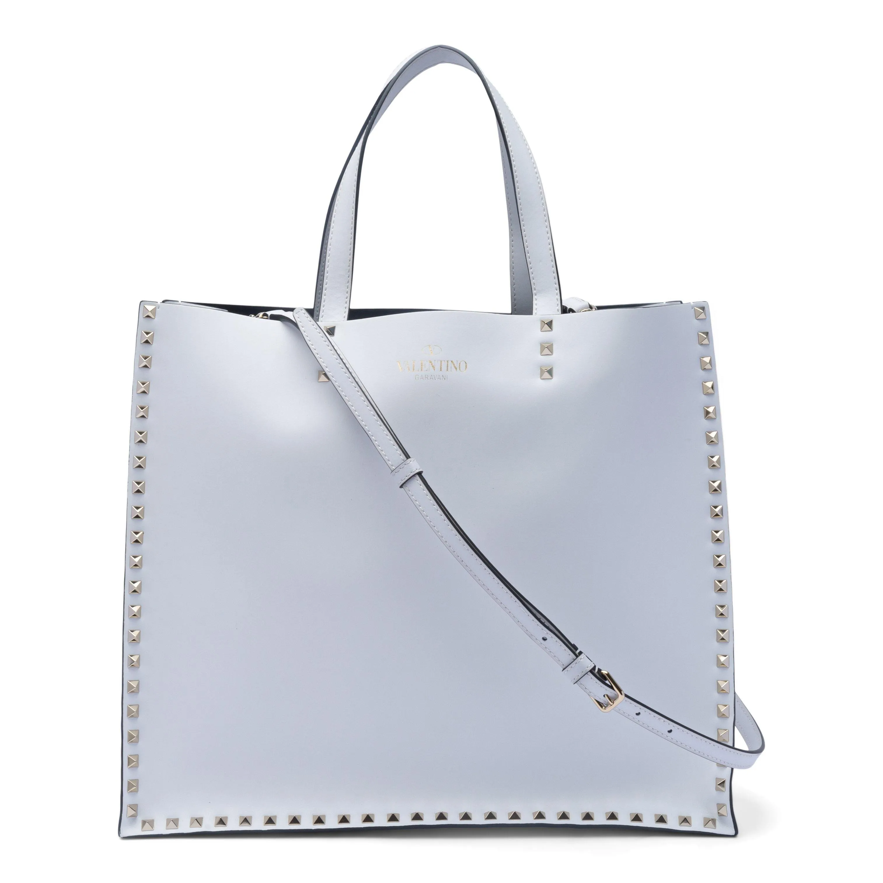 Valentino White Smooth Leather Rockstud Tote Bag