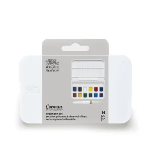 Winsor & Newton Cotman Watercolor Brush Pen Set- Box (135 mm x 85 mm x 24mm) Set of 12 Half Pans