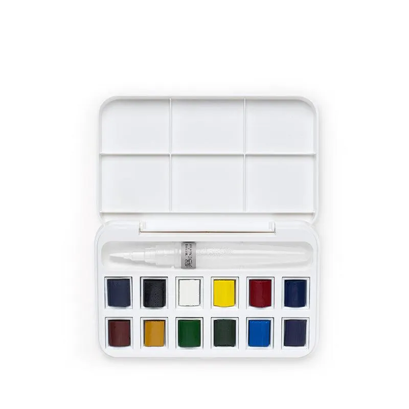 Winsor & Newton Cotman Watercolor Brush Pen Set- Box (135 mm x 85 mm x 24mm) Set of 12 Half Pans