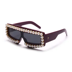 Women Pearl Decoration Glasses Retro Sunglass